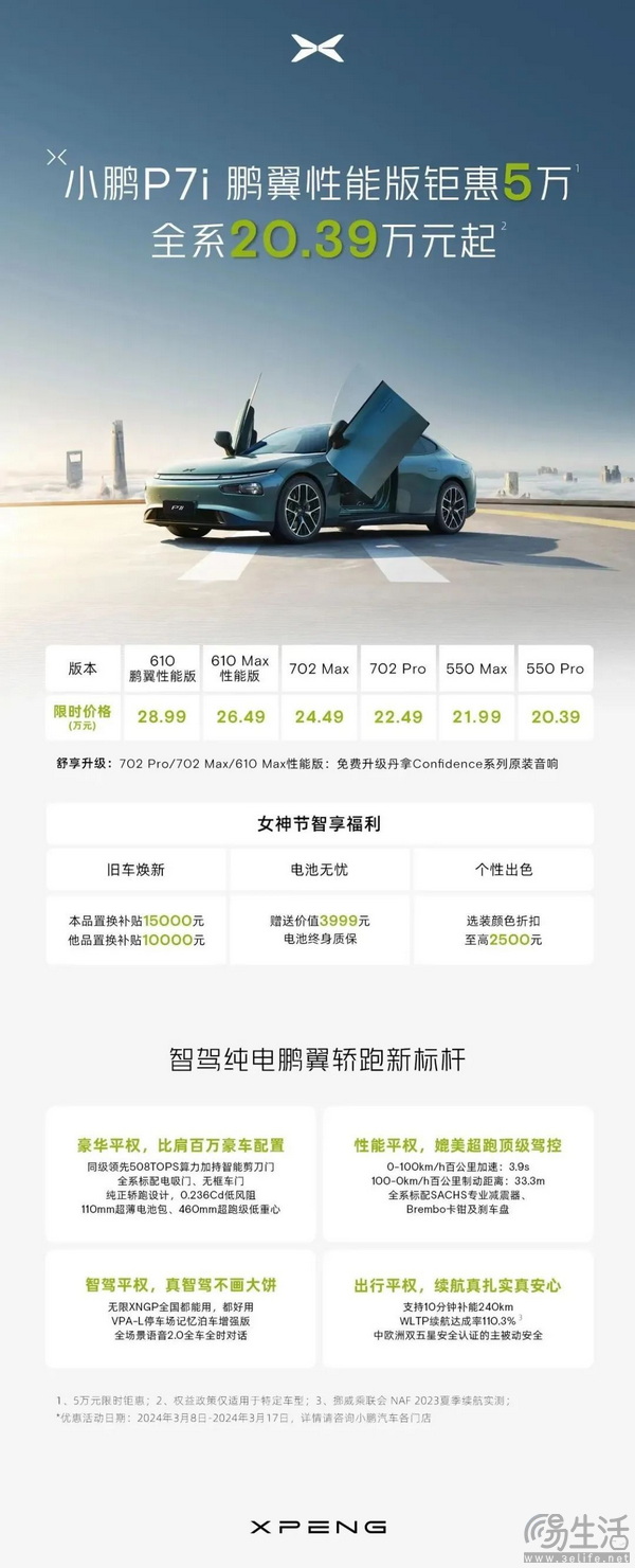 3.8女神节福利多多 小鹏旗下多车型开启限时优惠 