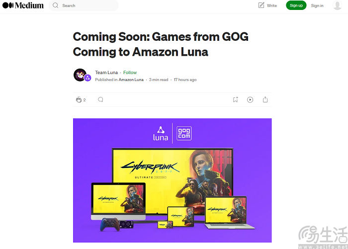 Luna与GOG达成合作，将支持GOG无DRM游戏