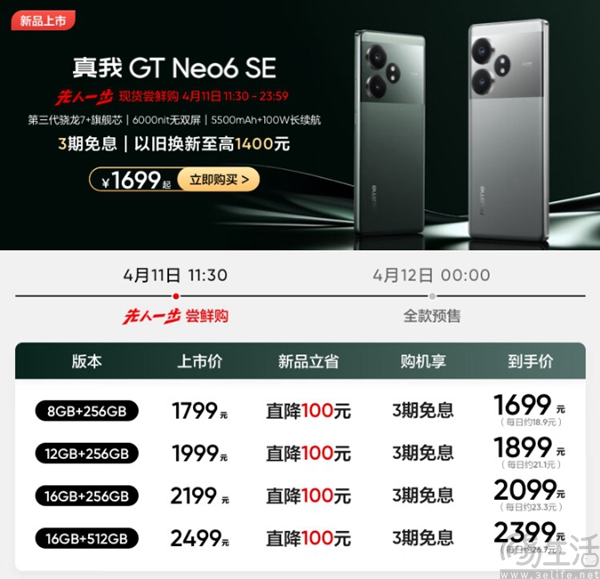 真我GT Neo6 SE今日发布，首销到手仅1699元起