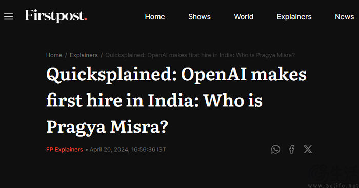为继续加码亚洲市场，OpenAI已在印度启动招聘