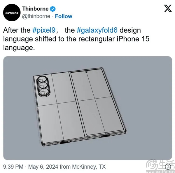三星Galaxy Z Fold6渲染图曝光，整体或更加方正