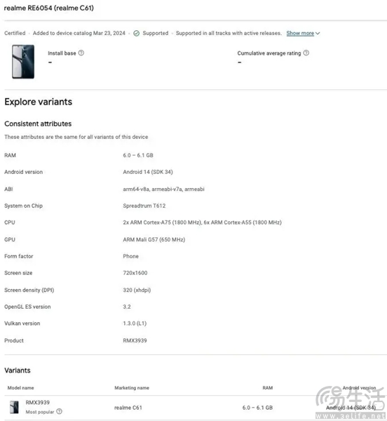 realme C61曝光