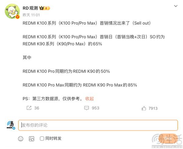 REDMI K100 Pro系列首销成绩曝光，Max更受欢迎