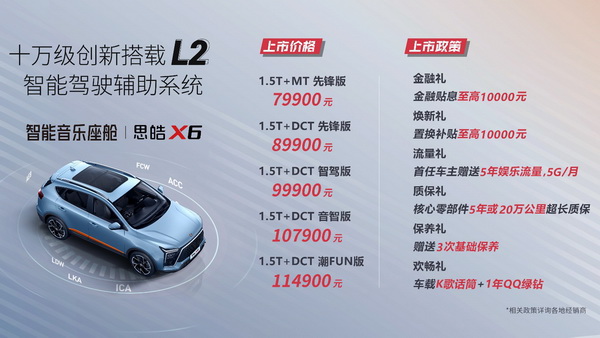 7.99万元起，思皓X6的五款车型应该如何选