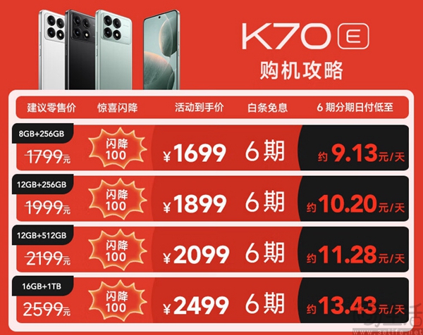 Redmi K70E新增8GB+256GB版本，售价1699元