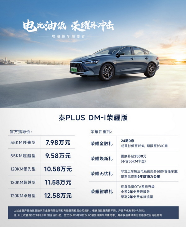 比亚迪秦PLUS荣耀版上市 包括DM-i和EV车型