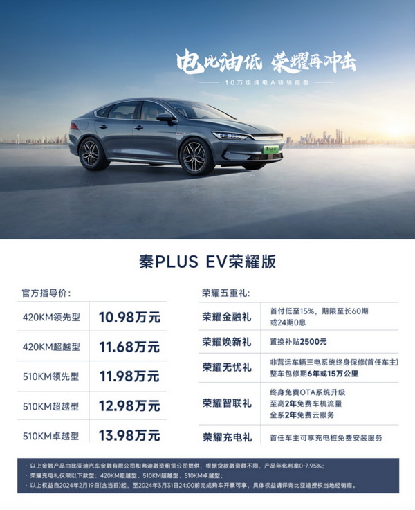 比亚迪秦PLUS荣耀版上市 包括DM-i和EV车型
