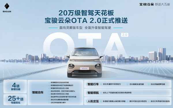 宝骏云朵OTA 2.0正式推送 增4项功能优化超25项