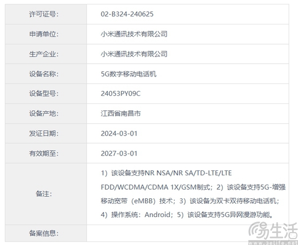 小米旗下新机已通过相关认证，疑似为Civi 4系列