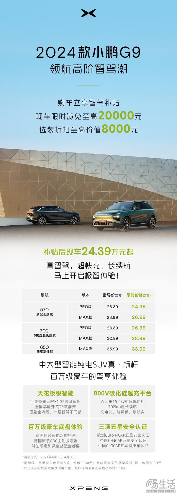 小鹏G9开启智驾补贴 限时减免至高20000元