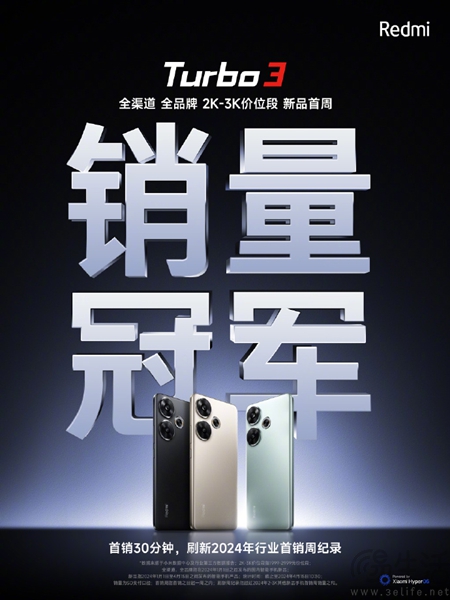 Redmi Turbo 3今天正式首销，到手价格1999元起