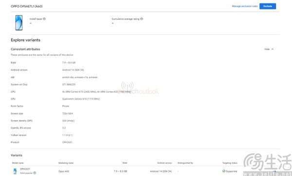 OPPO A60现身Google Play控制台，更多详情揭晓