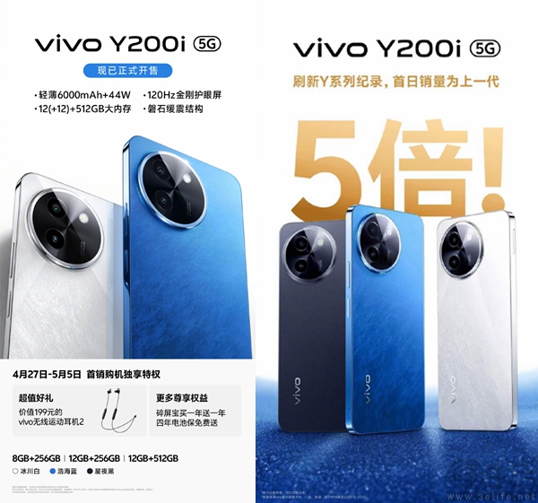 vivo Y200i已正式开售，首日销量为上一代机型5倍