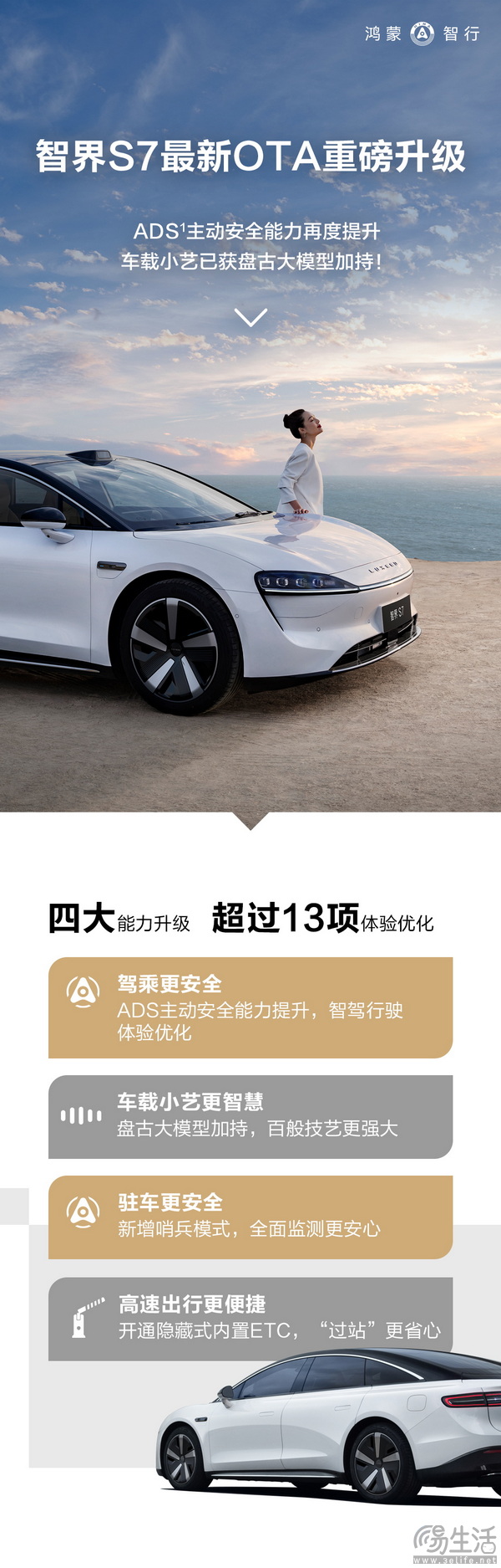 智界S7推OTA升级 涉及智驾、ETC并增多项功能 