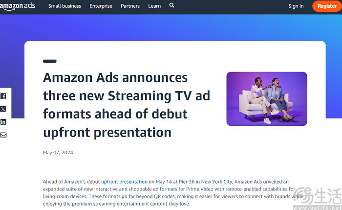 Prime Video引入新广告形式，在视频暂停时显示广告