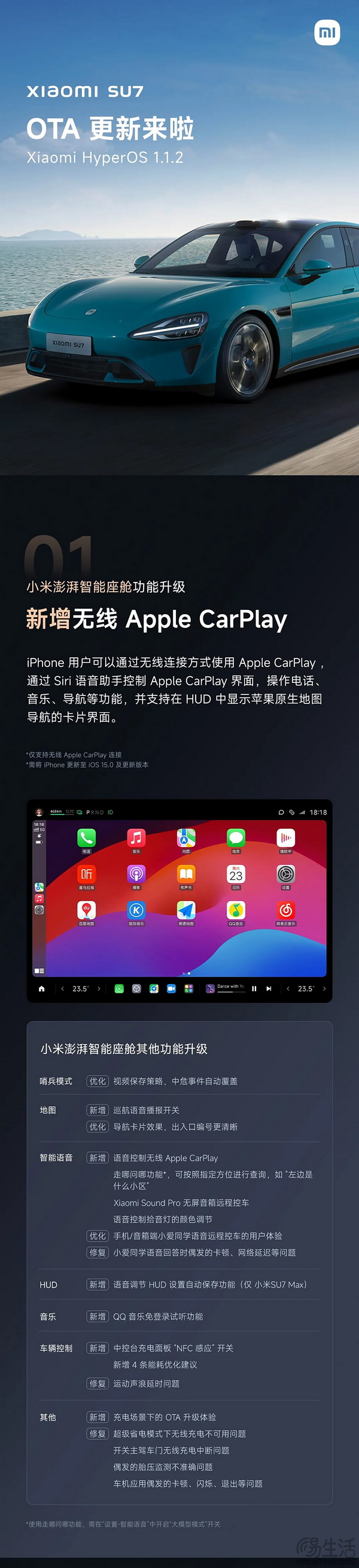 小米SU7今日OTA更新 增端到端技术代客泊车等