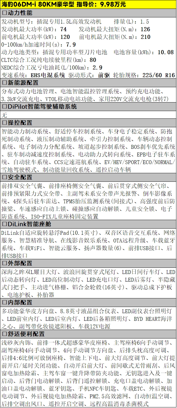 9.98万元起，海豹06DM-i的五款车型该怎么选