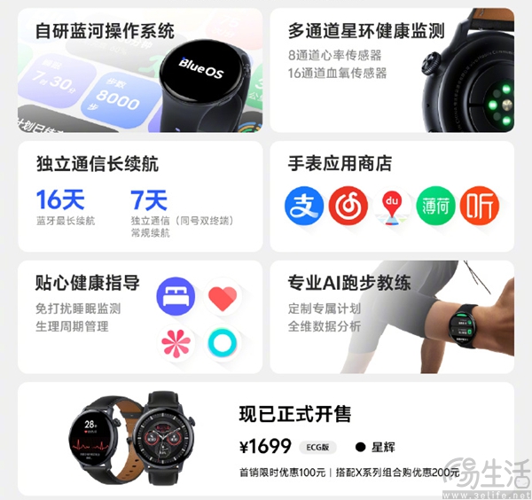 vivo Watch 3 ECG版今天上市，到手价格1599元