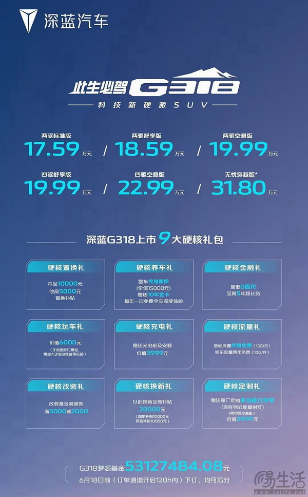 深蓝G318已正式上市 售价区间17.59-31.80万元 