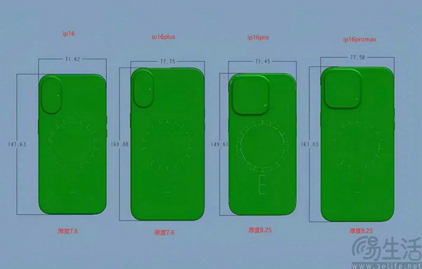iPhone 16系列全尺寸图曝光，Pro系列屏幕或增大