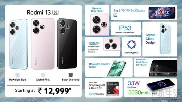Redmi 13 5G海外发布，起售价为13999印度卢比