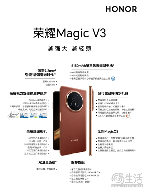 荣耀Magic V3已正式开售，起售价为8999元