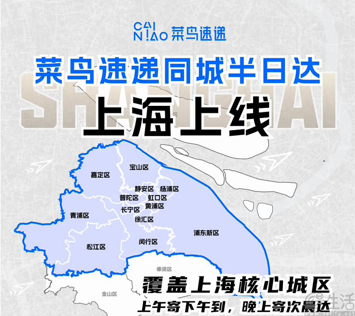 【代】菜鸟速递上线同城半日达，已覆盖上海核心城区