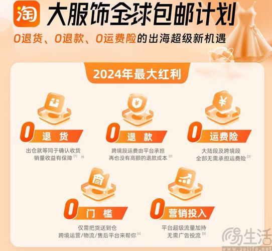 淘宝“大服饰全球包邮计划”专区已上线，全场包邮