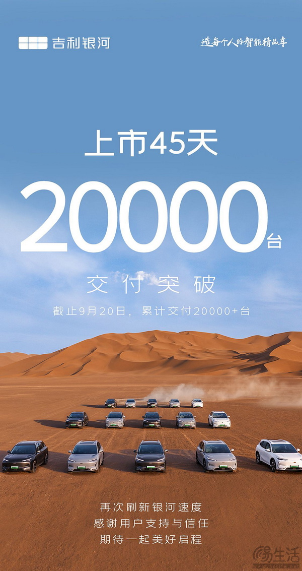 吉利银河E5上市45天达成2万辆交付 10.98万元起