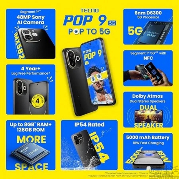 Tecno POP 9 5G海外发布，将于10月7日正式开售