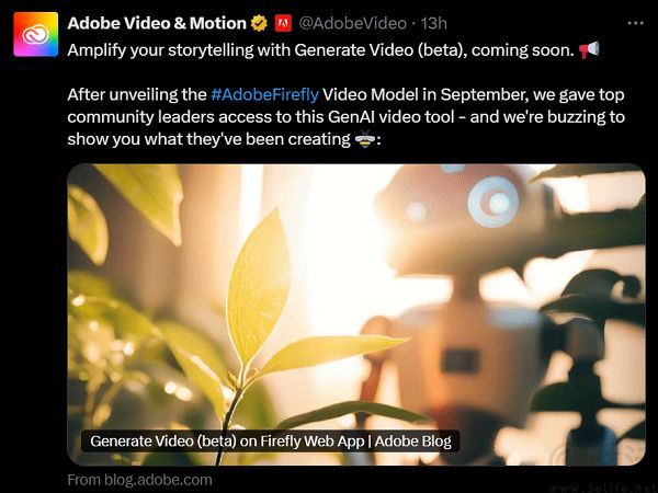 Adobe宣布已对Firefly Video模型进行公开测试