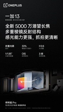 一加 13 哈苏大师影像全面升级，将搭载同档唯一潜望长焦