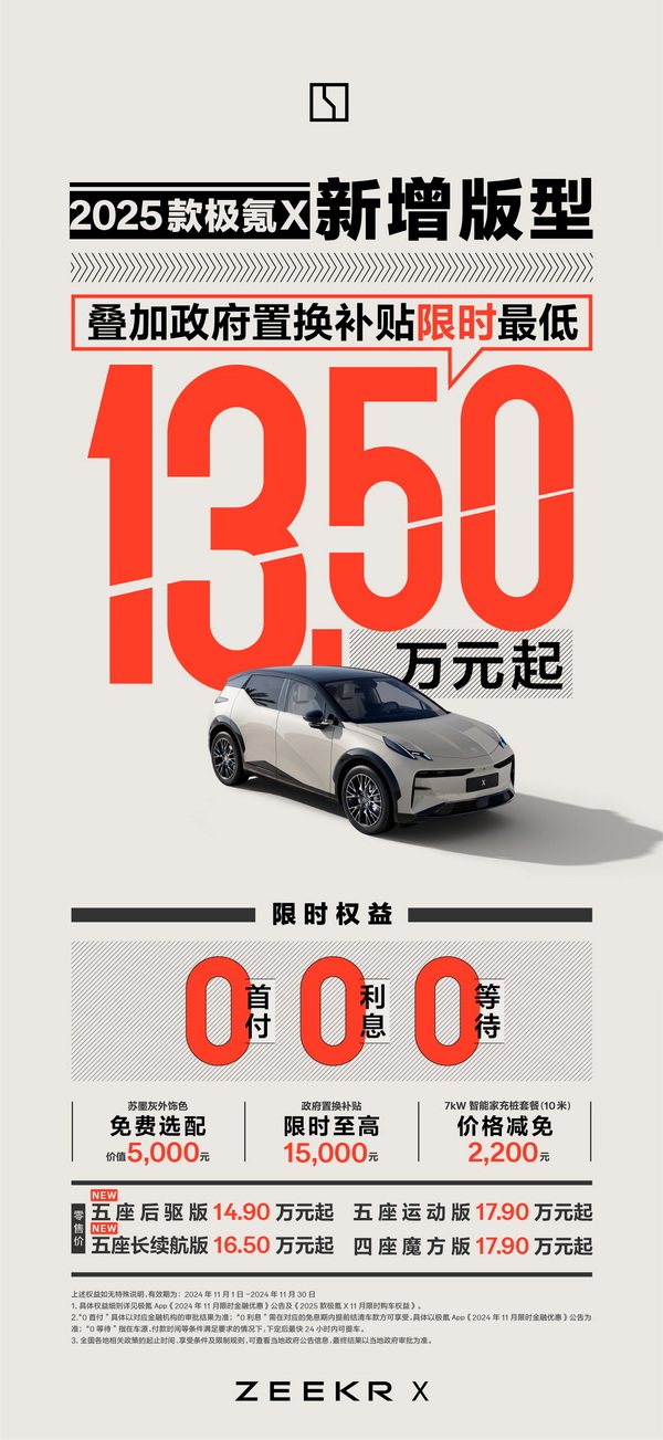 2025款极氪X新增车型上市 限时折扣13.5万元起