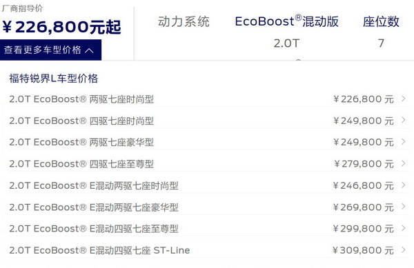 2025款福特锐界L上市 22.68万元起、增多项配置