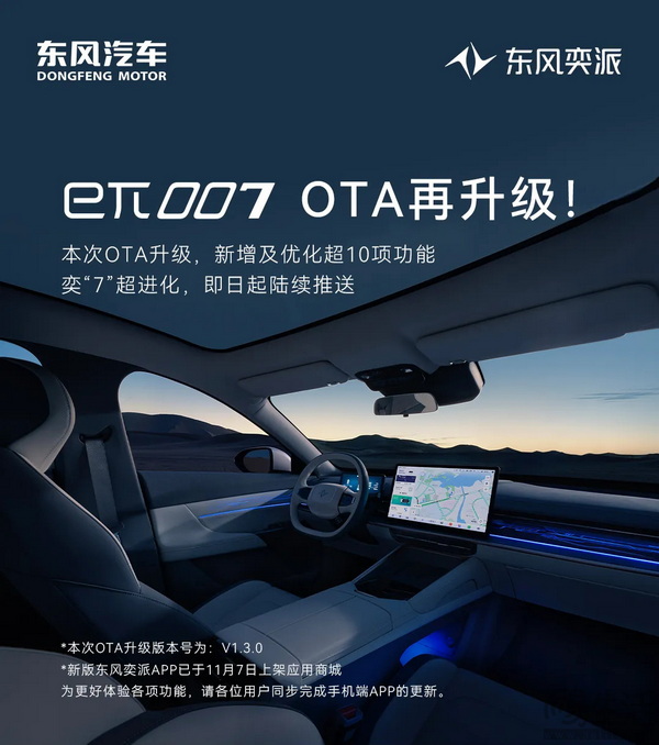 奕派eπ007将OTA至V1.3.0版 新增及优化多项功能 奕派eπ007将OTA至V1.3.0版 新增及优化多项功能