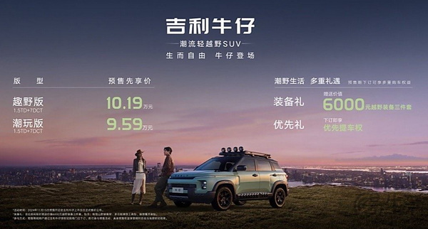 或9.59万元起 吉利牛仔将于11月20日正式上市