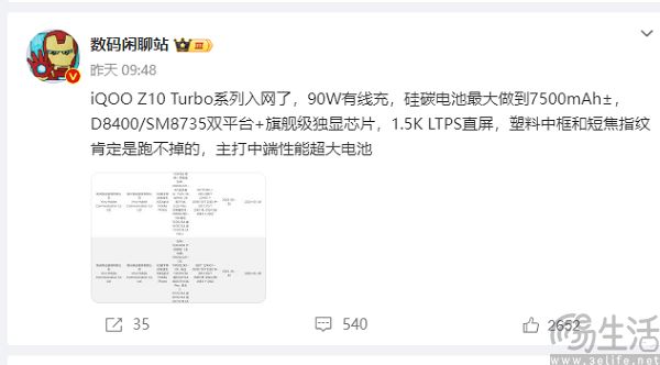 iQOO Z10 Turbo系列入网，主控规格已经确认