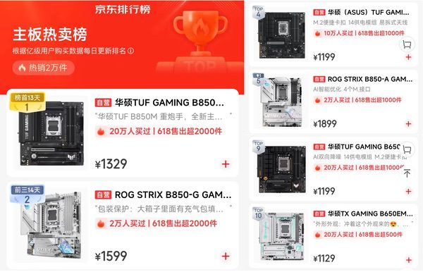 华硕X870/B850主板618雷霆出击 称霸京东热卖榜