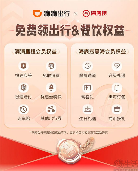 滴滴与海底捞实现会籍互通，此前已与希尔顿等合作