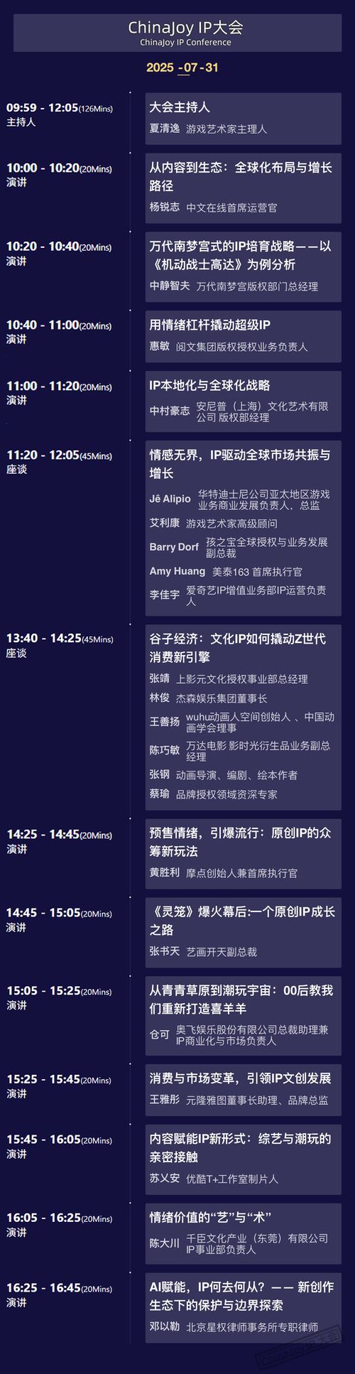 2025 ChinaJoy IP大会嘉宾议程公布