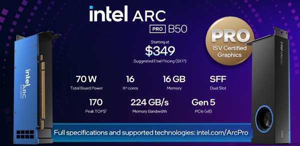 英特尔锐炫Pro B50正式发售，专为图形工作站打造