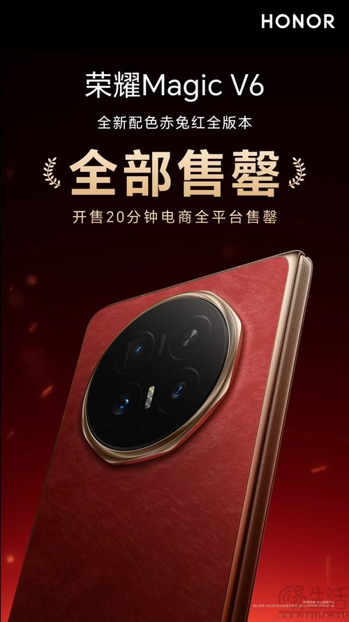 荣耀Magic V6发布，赤兔红仅20分钟电商售罄