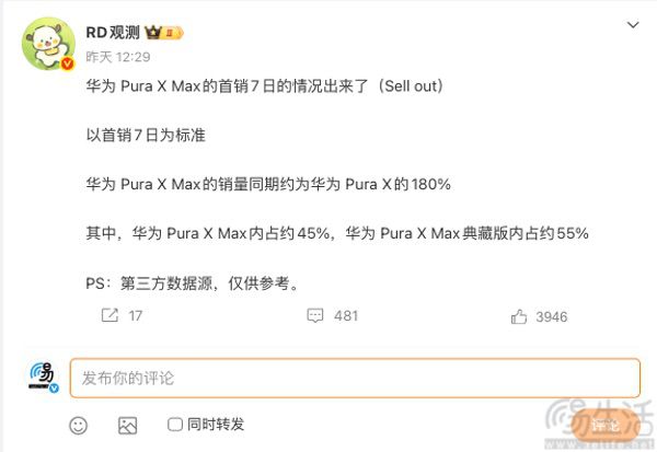 华为Pura X Max首周销量曝光，市场表现不俗