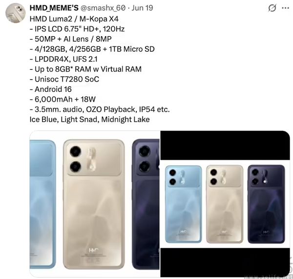 HMD新机Luma2曝光，搭载紫光展锐T7280