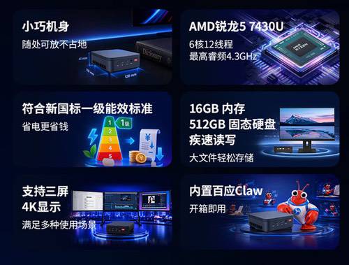 锐龙5+内置Claw 联想百应AI主机mini重新定义商用机 锐龙5+内置Claw 联想百应AI主机mini重新定义商用机